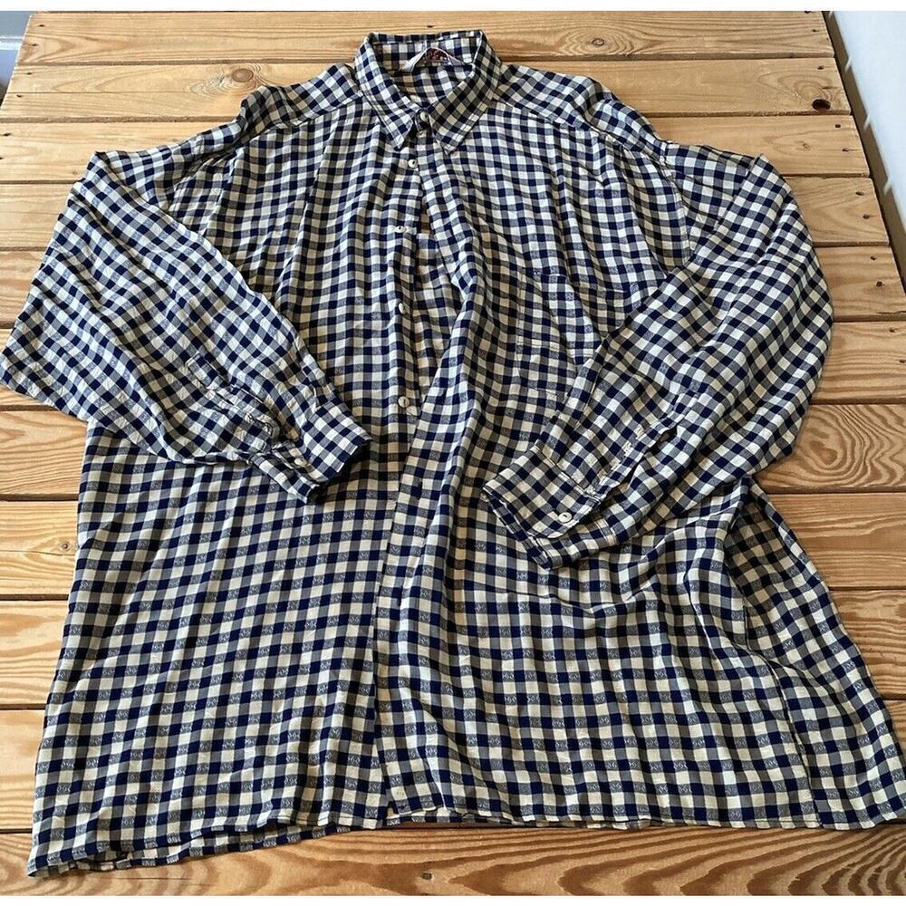 Vintage Gruppo Di Capi Italy Long Sleeve Check Button Down Shirt XL Navy White
